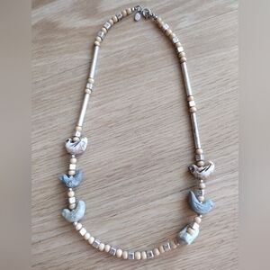 Vintage 70's Cadoro Jewelry necklace (choker) with wood beads and carved birds.